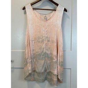 XCVI Peach Grey Ombre Tie Dyed Fairy Grunge Frayed Edge Flowy Tank Size Large